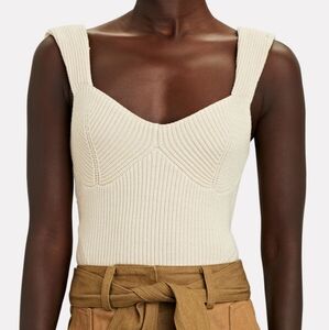STAUD XS Kira Knit Bustier Tank Top Corset Sweater Ivory Cream Sleeveless